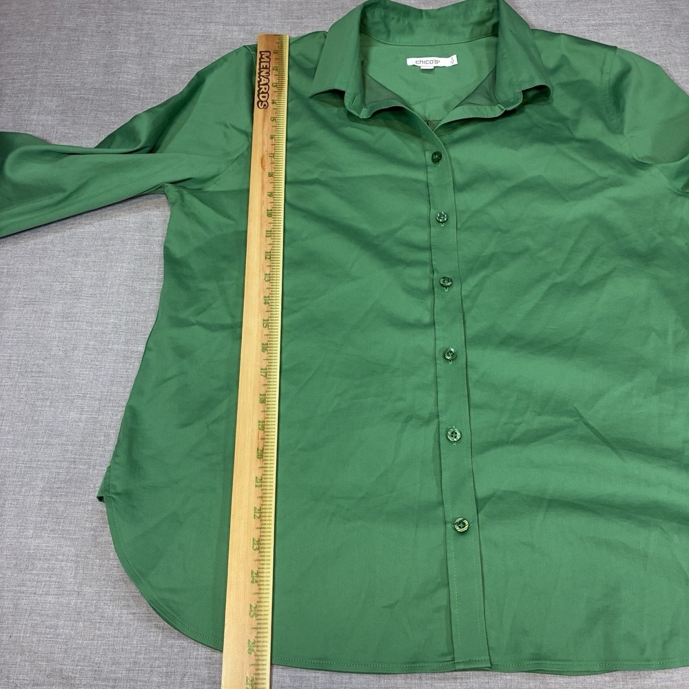Chico's Women's Green Stretch Button Up Shirt Size 2 Large Long Sleeve Collared - Picture 8 of 11